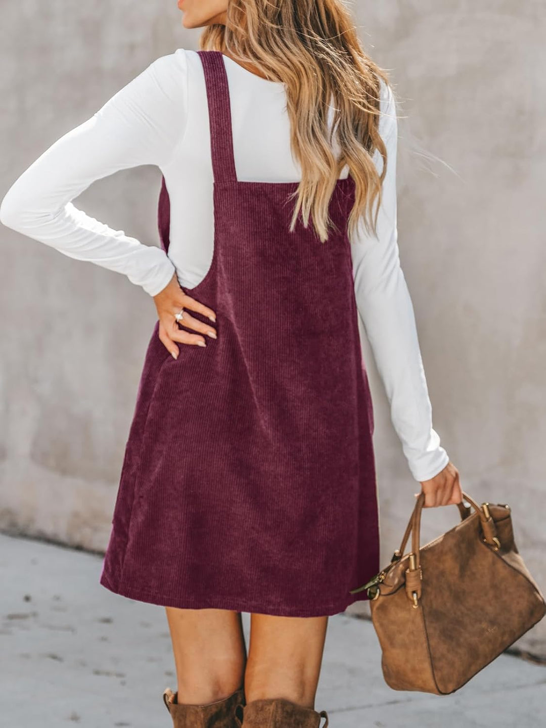 CUPSHE Damen Latzrock Quadratischer Ausschnitt Hosenträger Taschen Cord Latzkleid Overallkleid Freiz