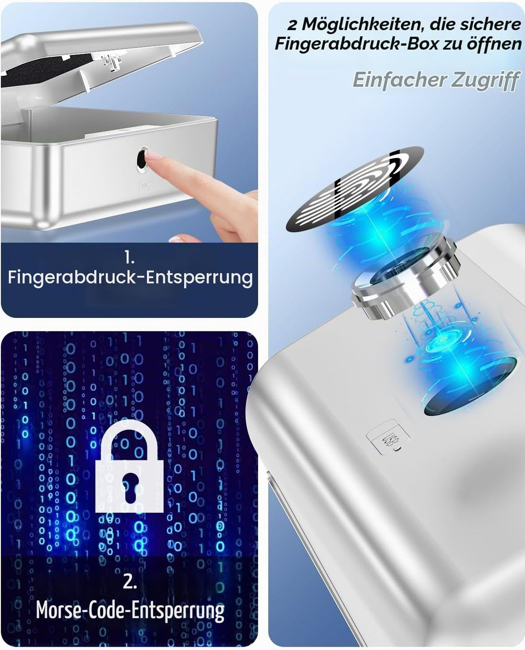 LOCK Biometrischer Tresor [Fingerabdruckerkennung] [Kompakt] Ideal für Scheckbücher, Geld, Schmuck,