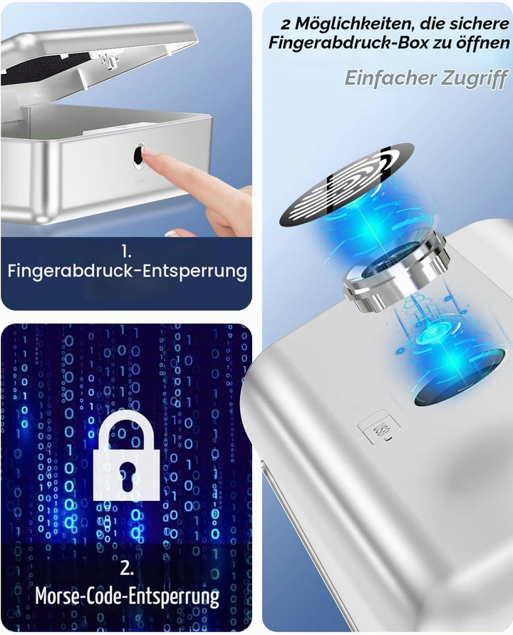 LOCK Biometrischer Tresor [Fingerabdruckerkennung] [Kompakt] Ideal für Scheckbücher, Geld, Schmuck,