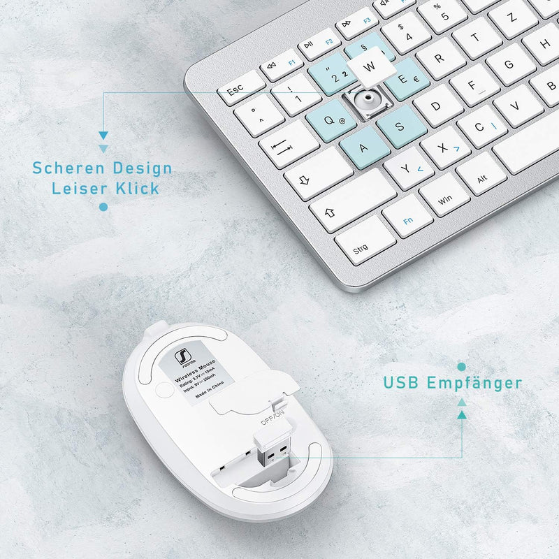 seenda Tastatur Maus Set Kabellos, Ultra-Dünne Wiederaufladbare, Ergonomische mit Silikon Staubschut