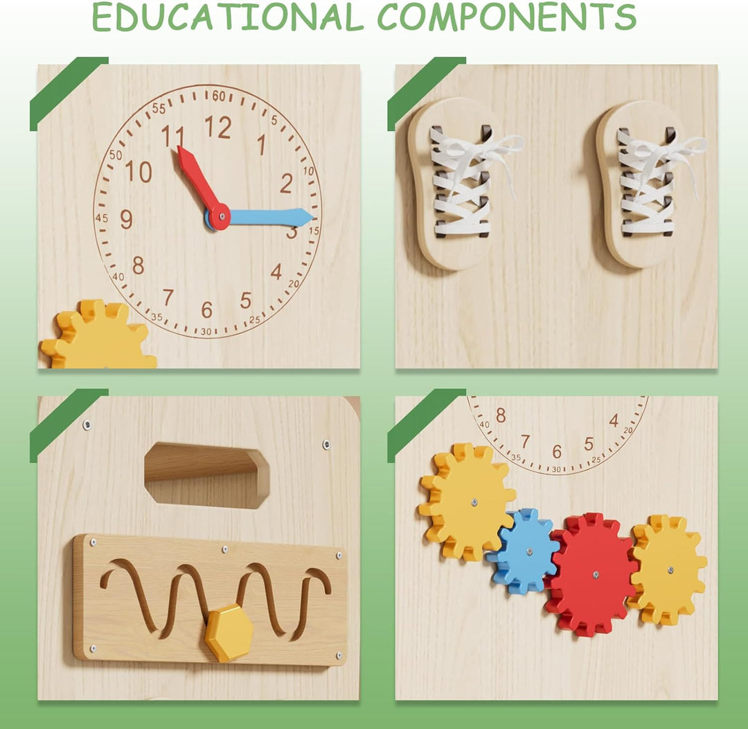 Montessori Lernturm ab 1 Jahr 4-in-1 Trittleiter Holz mit Tafel & Schiebeleiter 4-Fach Höhenverstell