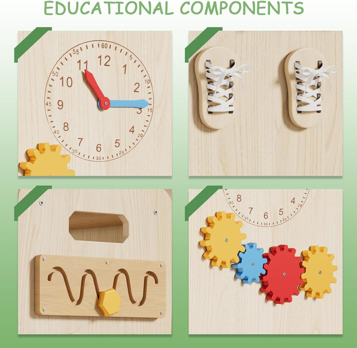 Montessori Lernturm ab 1 Jahr 4-in-1 Trittleiter Holz mit Tafel & Schiebeleiter 4-Fach Höhenverstell