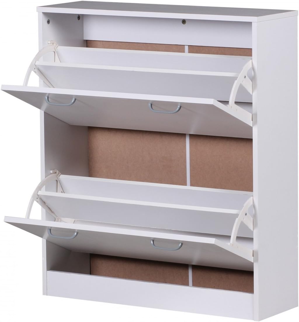 Wohnling Schuhkipper Kiel Weiss matt 2 Fächer 75 x 87 x 24 cm | Design Holz-Schuhschrank zum klappen