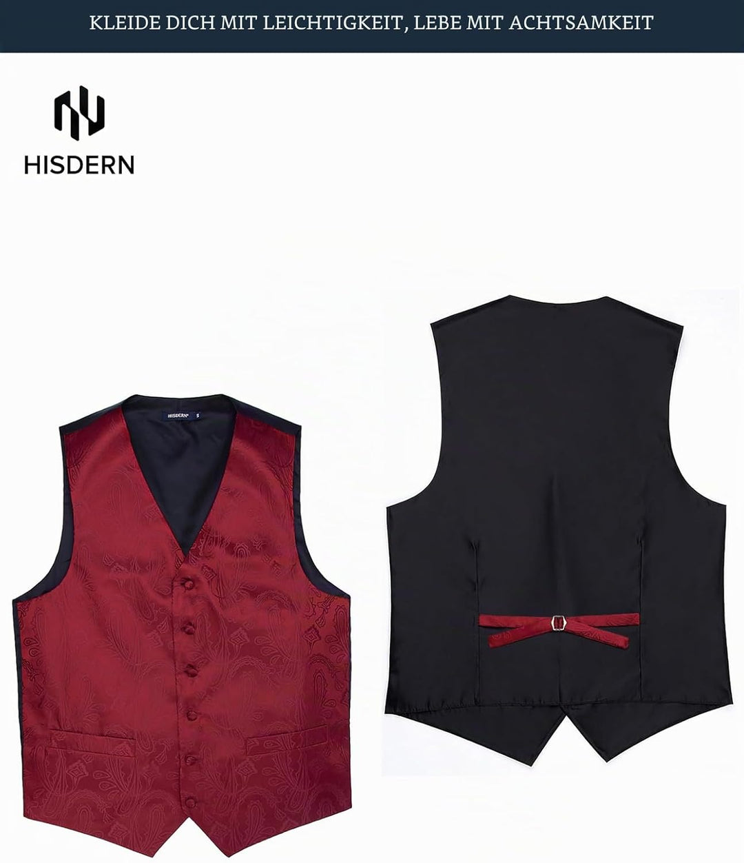 HISDERN Herren FLoral Hochzeit Weste Krawatte Einstecktuch Taschentuch Jacquard Weste Anzug Set M Bu
