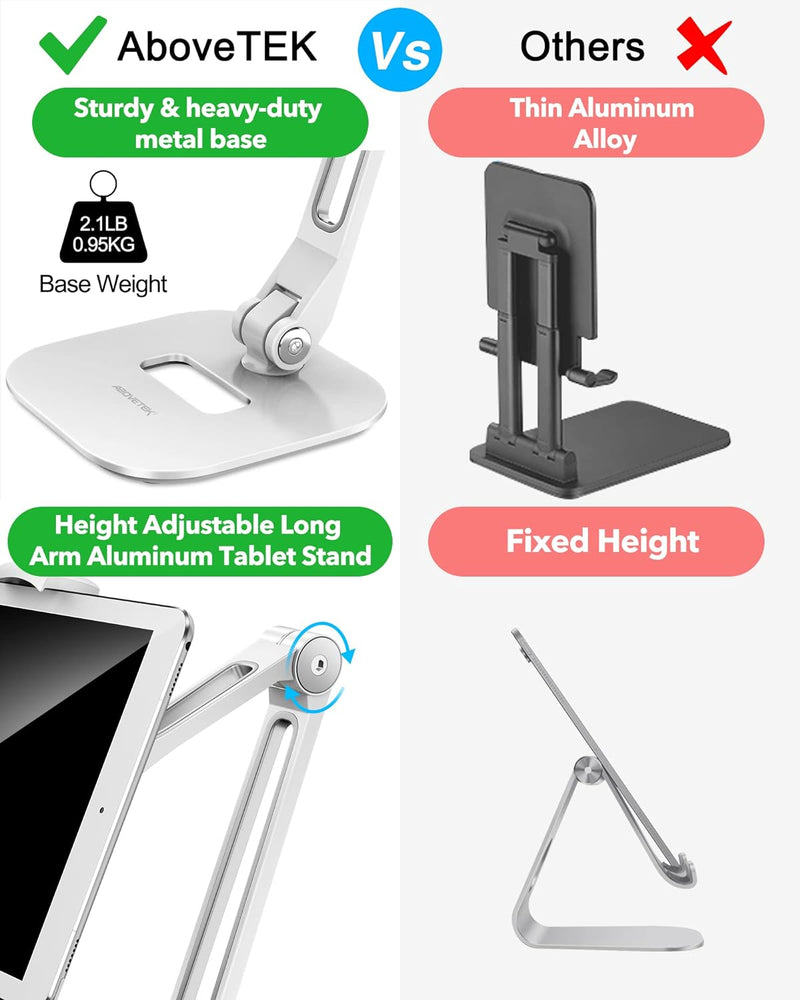 AboveTEK Long Arm Aluminium Tablet Ständer, Klapp Tablet Ständer mit 360 ° Swivel Clamp Halterung, p