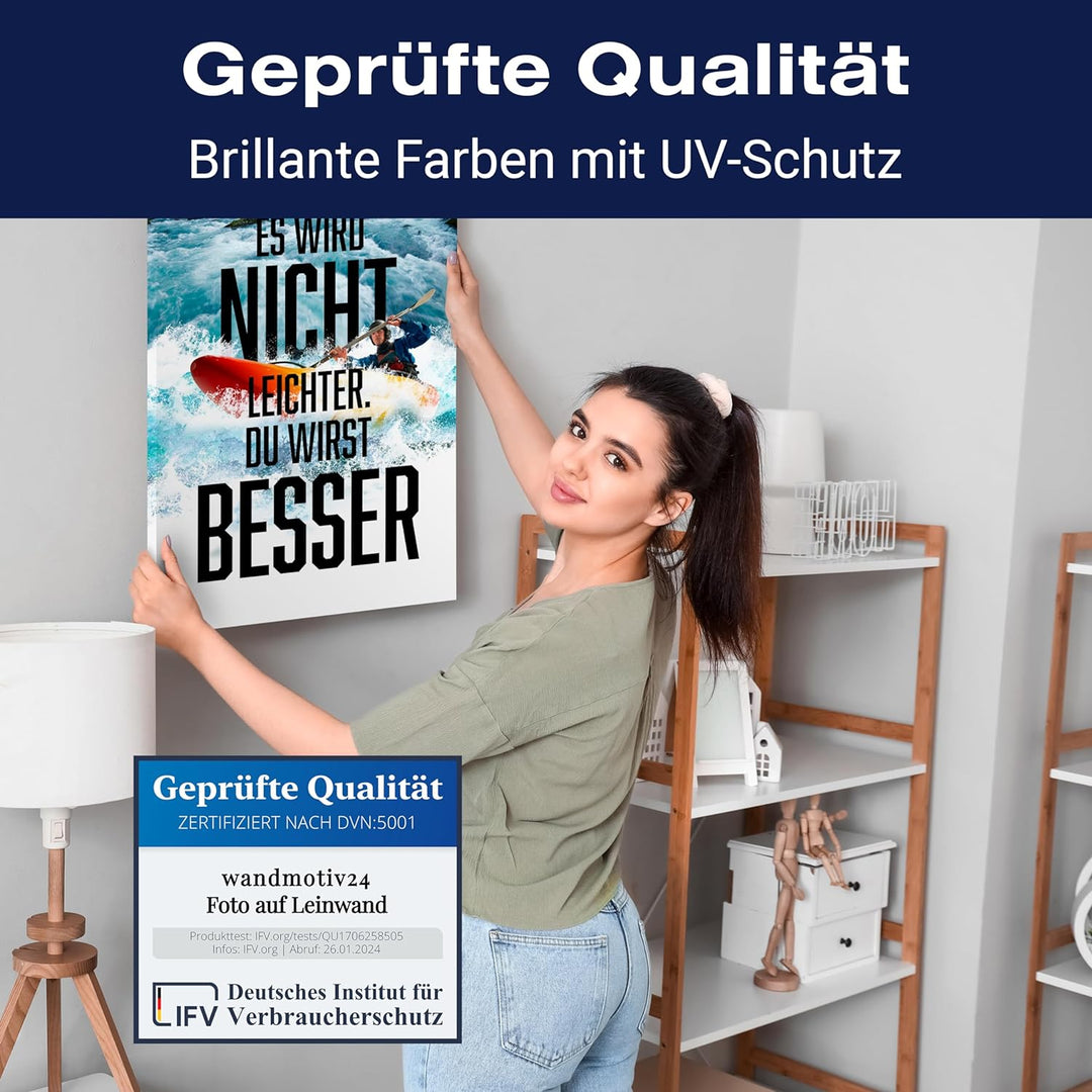 wandmotiv24 Leinwandbild Motivation, 60x45cm, Hochformat, Du wirst Besser, Deko, Bilder auf Leinwand