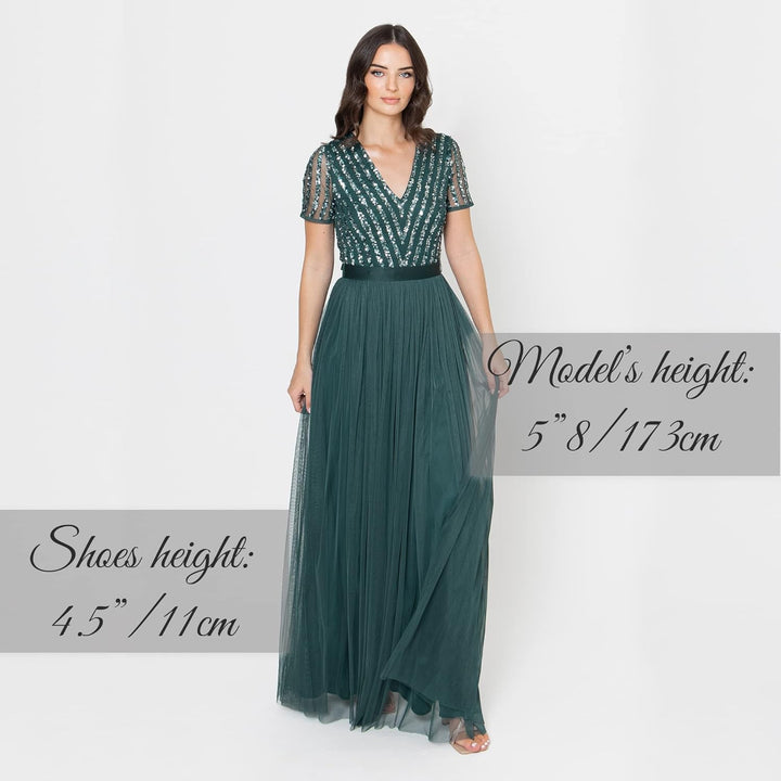 Maya Deluxe Damen Maxi Dress for Women Ladies Braidesmaid V-Neck Plus Size Ball Gown Short Sleeves L