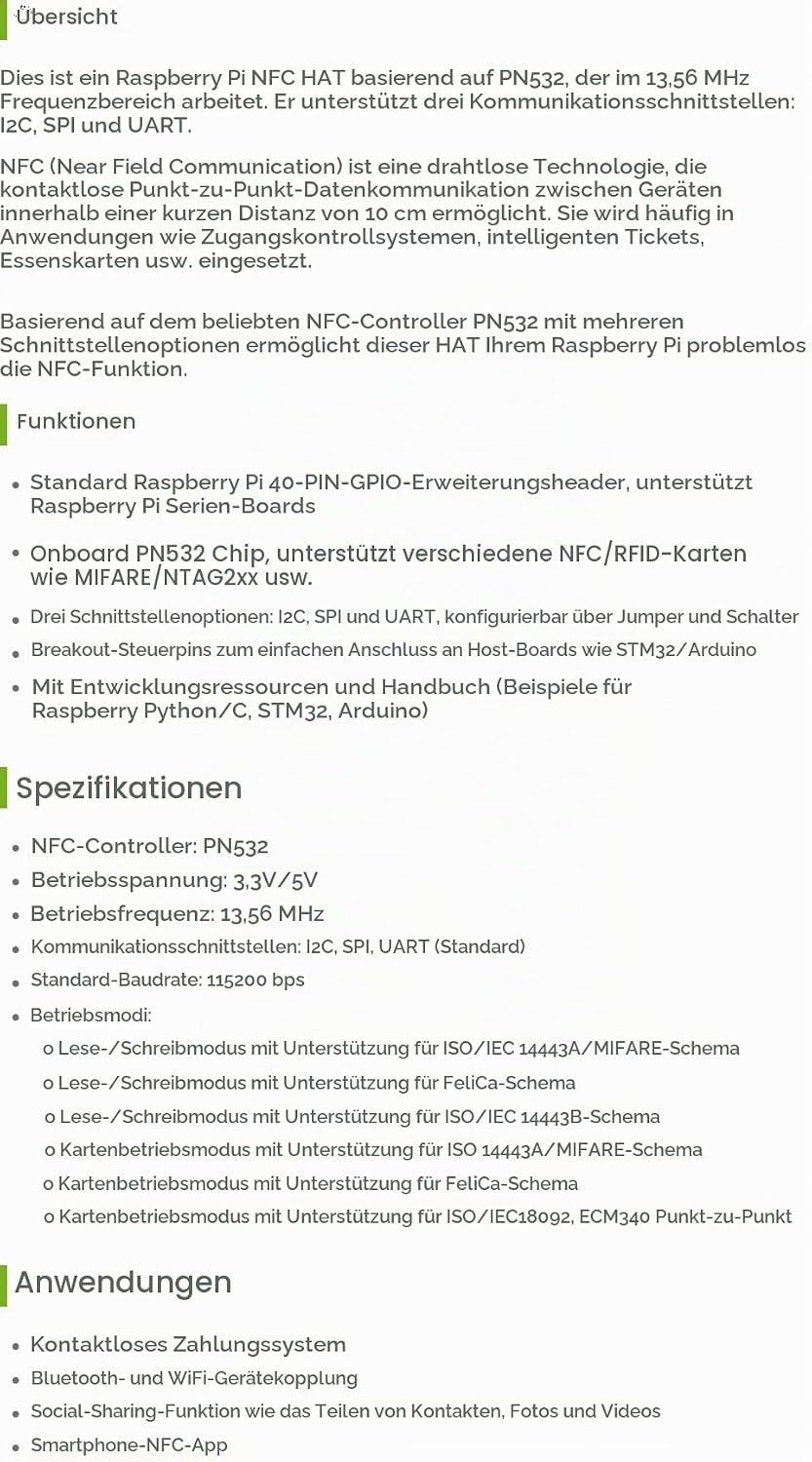 Waveshare PN532 NFC HAT for Raspberry Pi Near Field Communication Support I2C / SPI/UART Interfaces