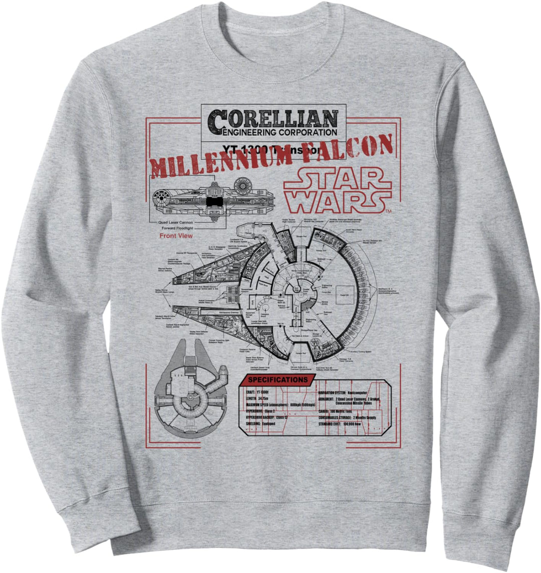 Star Wars Millennium Falcon Schematics Stamp Sweatshirt
