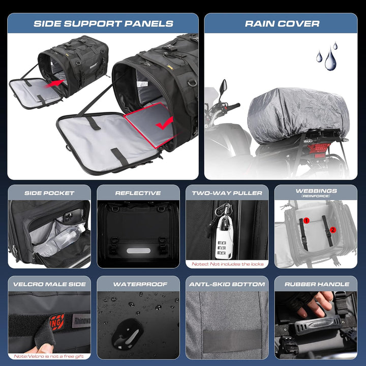 Rhinowalk Motorrad Sitztaschen 40-60L Wasserdicht Motor Rücksitztasche Gepäcktasche Hecktasche Erwei
