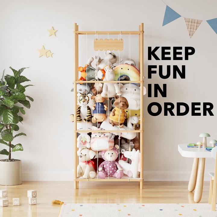 SpaceAid Stofftier-Organizer, Holztiere, Zoo-Spielzeug, Plüschtier-Aufbewahrungshalter, grosse Kapaz