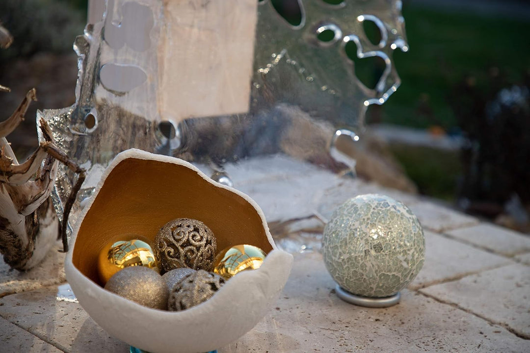 Stoamandal Dekoschale gold - M (20cm) - Beton weiss - Unikat handmade - Geburtstagsgeschenk - Einzig