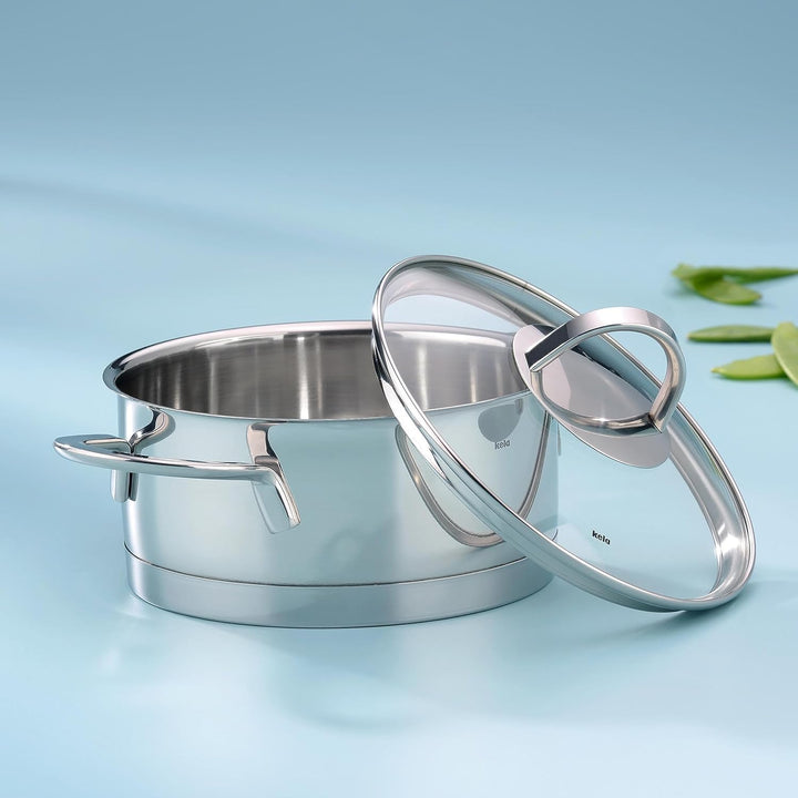 Kela 10956 Bratentopf, 3 l Fassungsvermögen, 20 cm Durchmesser, 18/10 Edelstahl mit Glanzoptik, Indu
