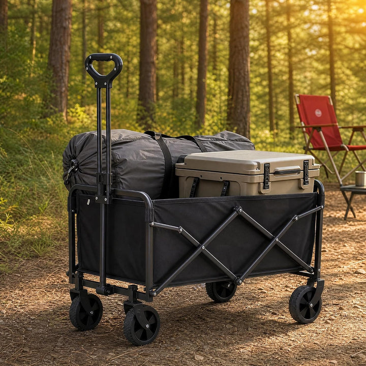 Bollerwagen Faltbar 100L 150KG Tragkraft, 360°-Schwenkbare All-Terrain-Räder &amp; Verstellbarer Griff,