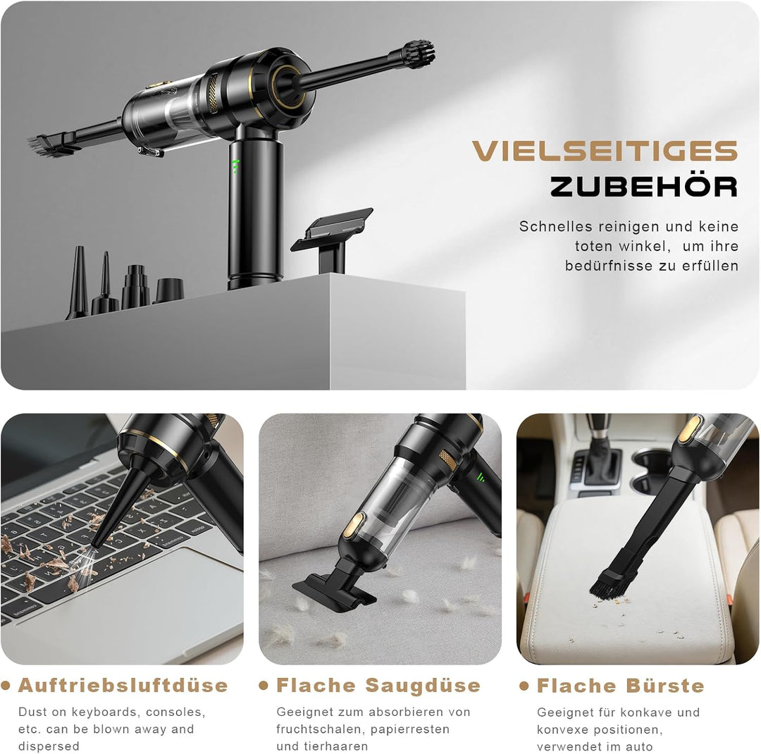 KITBEZN Handstaubsauger, 27KPA Handstaubsauger Akku Kabellos, 135W Autostaubsauger Stark, 4-in-1 Min