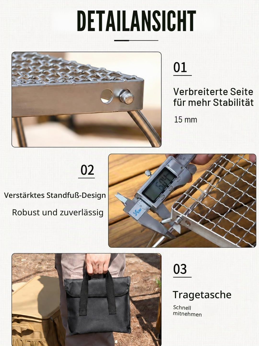 Campinggrills, Klappbarer Grillrost, 16 x 16 cm Lagerfeuergrill, tragbarer Lagerfeuergrill, silberfa