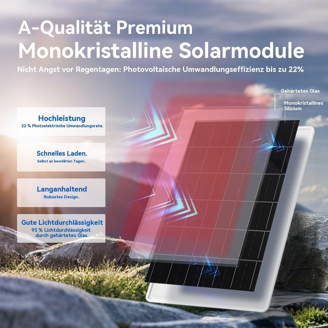 Solarpanel für Trail-Kamera, Spielkamera, Sicherheitskameras, eingebauter wiederaufladbarer 20.000 m