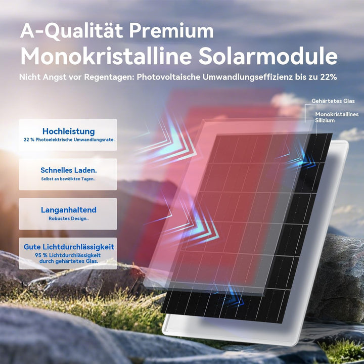 Solarpanel für Trail-Kamera, Spielkamera, Sicherheitskameras, eingebauter wiederaufladbarer 20.000 m