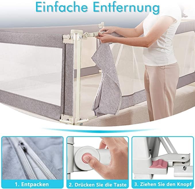 Aufun Kinderbettgitter, Bettschutzgitter mit vertikaler Hebe und Fallschutzfunktion, Bettgitter mit