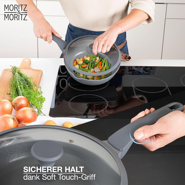 Moritz & Moritz Keramik Pfanne mit Deckel 26cm - frei von PFAS, PFOA & PTFE - Antihaft Bratpfanne 26