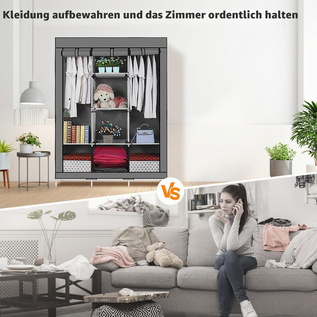 LONENESSL Canvas Kleiderschrank, 128 x 45 x 170 cm Schrank Kleiderschrank für Schlafzimmer, tragbare