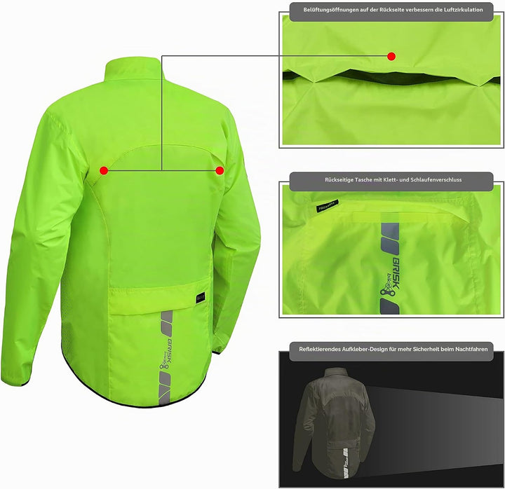 Brisk Bike Fahrrad-Regenjacke für Herren, hohe Sichtbarkeit, Vollärmel-Shell-Fahrradjacke L Grün, L