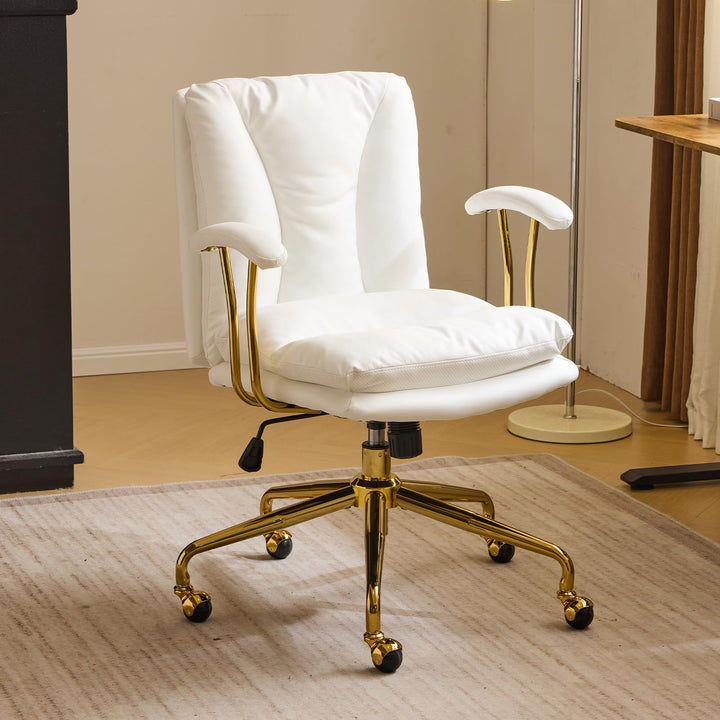 Bonnlo Bürostuhl Ergonomisch, Schreibtischstuhl mit Goldenen Armlehnen, Chefsessel, Drehstuhl mit Ro