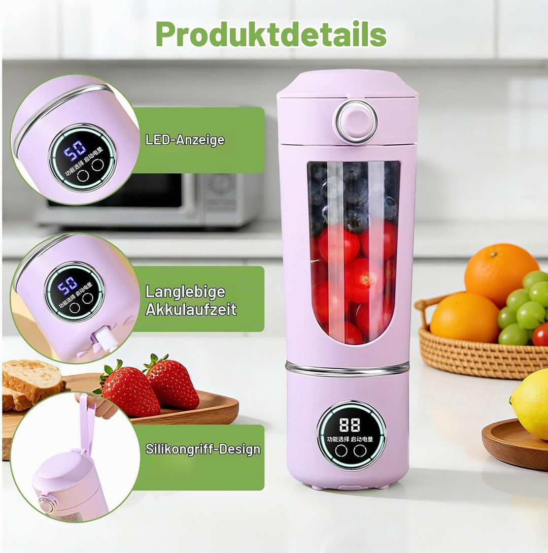 Tragbarer Mixer Smoothie Maker, 700 ml Kleiner Entsafter, Typ-C Wiederaufladbar, mit 12 Rostfreien K