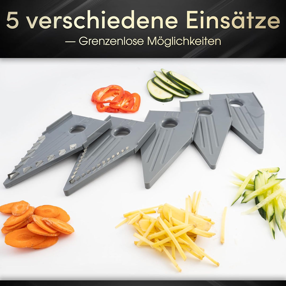 STONELINE V Hobel Gemüseschneider Set 9 teilig für Scheiben Stifte Streifen Würfel, mit 5 Schneid-Ei