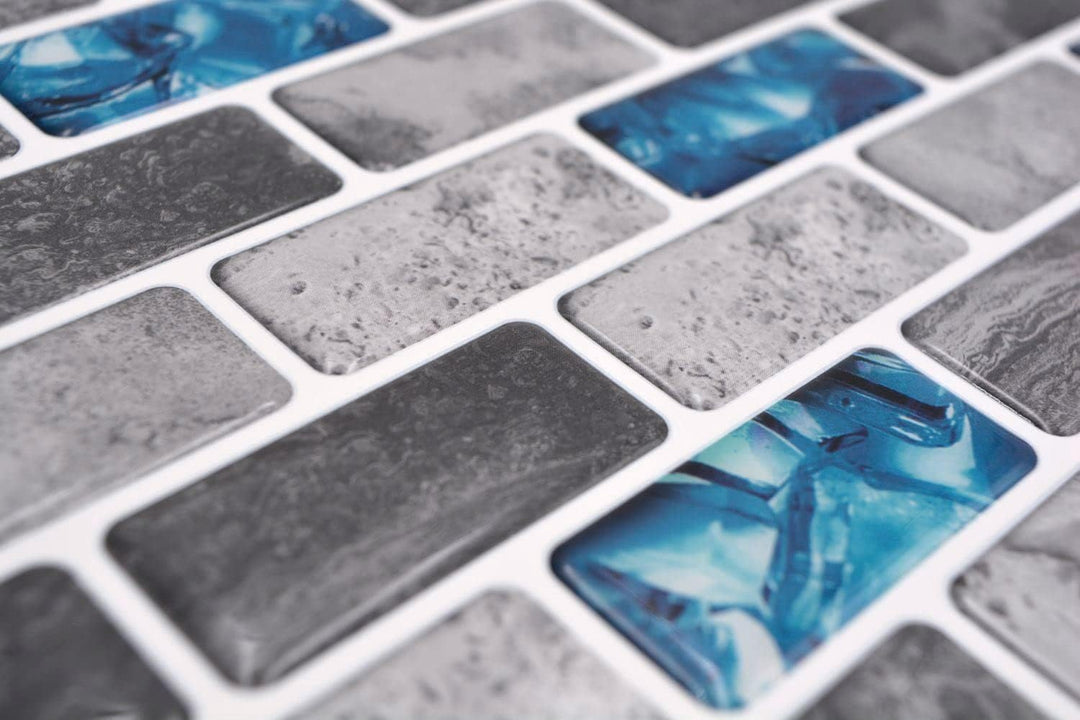 Selbstklebende Mosaik Folie Vinyl Rechteck Verbund grau blau changierend Küchenrückwand | 10 Mosaikm