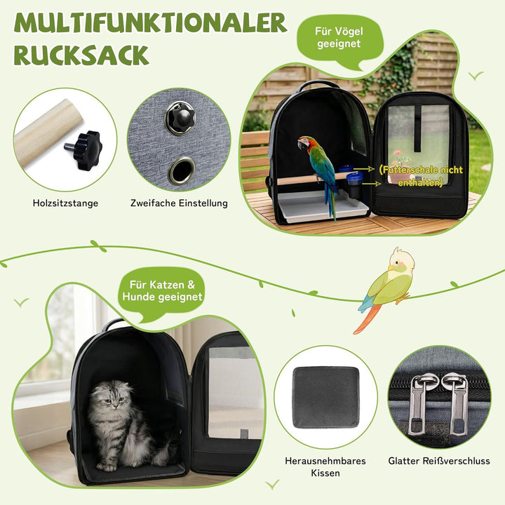 ALLSOPETS Vogelrucksack Leicht und Atmungsaktiv Tragbarer Papageiträger für Kleine Tiere mit Ständer