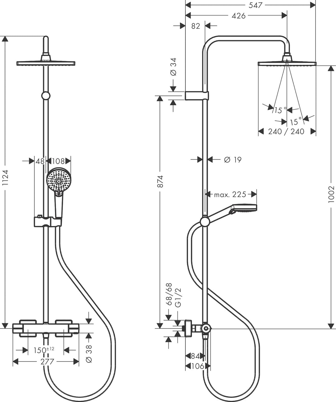 hansgrohe wassersparendes Duschsystem Vernis Shape, Brausekopfgrösse 240 x 240 mm, Duschset mit Ther