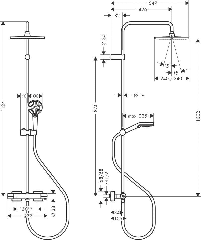 hansgrohe wassersparendes Duschsystem Vernis Shape, Brausekopfgrösse 240 x 240 mm, Duschset mit Ther