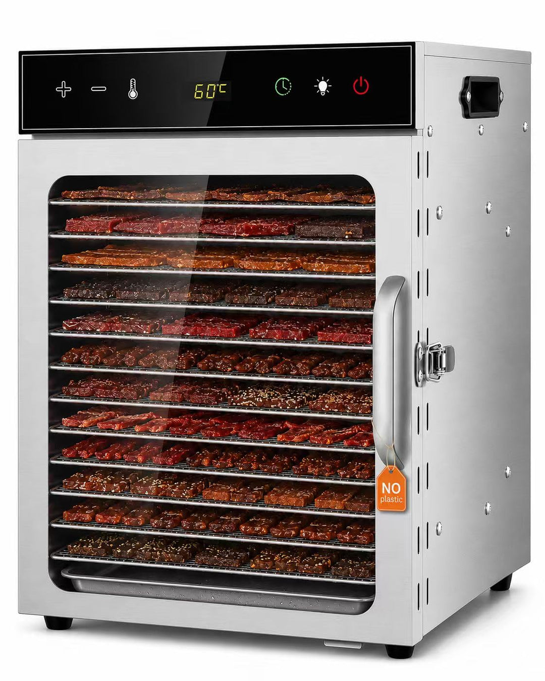 Dörrgerät aus Edelstahl, oiyocemo Obsttrockner mit 12 Tabletts und kostenlosem Rezeptbuch, BPA-frei,