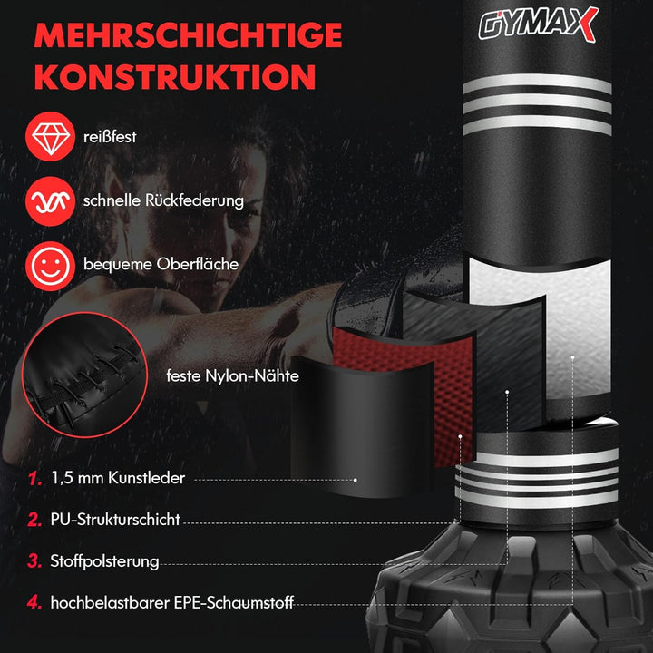 GYMAX Boxsack Stehend Erwachsene Jugendliche, 170 cm Freistehender Standboxsack mit auffüllbarer Sau