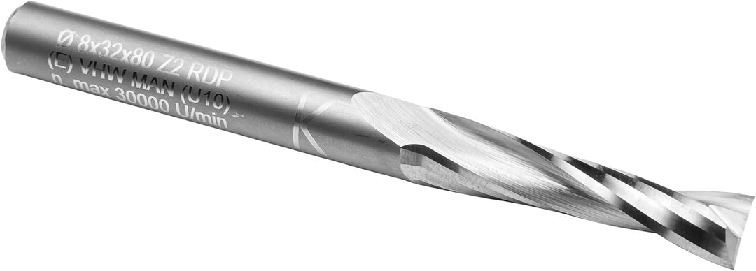 ENT 10030 Spiralnutfräser VHW, Schaft (S) 8 mm, Durchmesser (D) 8 mm, NL 32 mm, GL 80 mm D=8 / NL=32