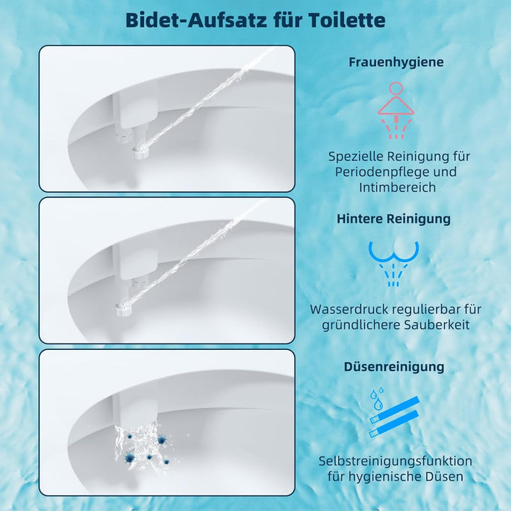 Hibbent WC Bidet, Water Bidet Dusch-WC (ohne Strom),Intimreinigung mit Selbstreinigende Düsen Wasser