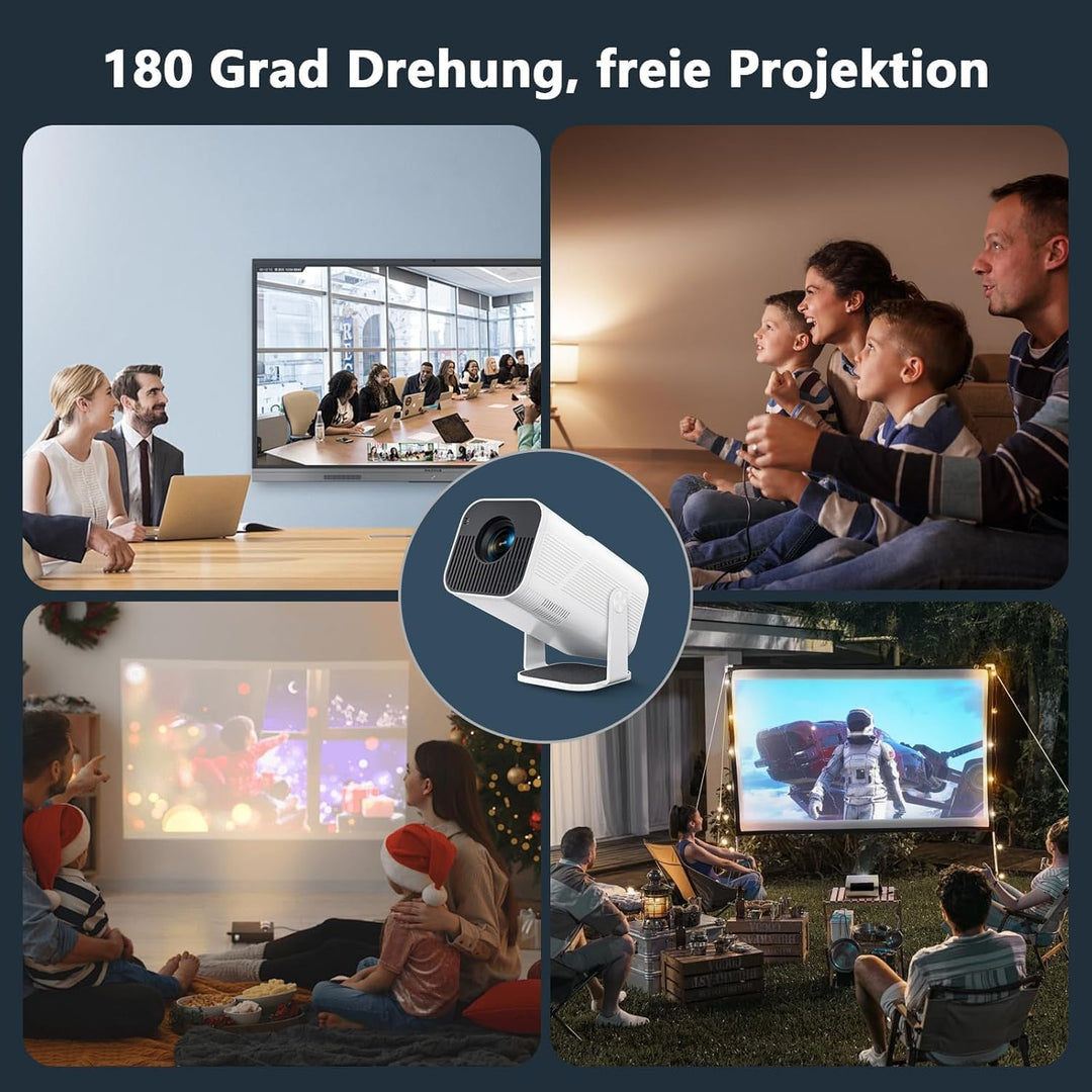 Beamer Mini Projektor mit Android 13 WiFi 6 Bluetooth 5.2 Mini Beamer 4K 1080P Unterstützung Automat