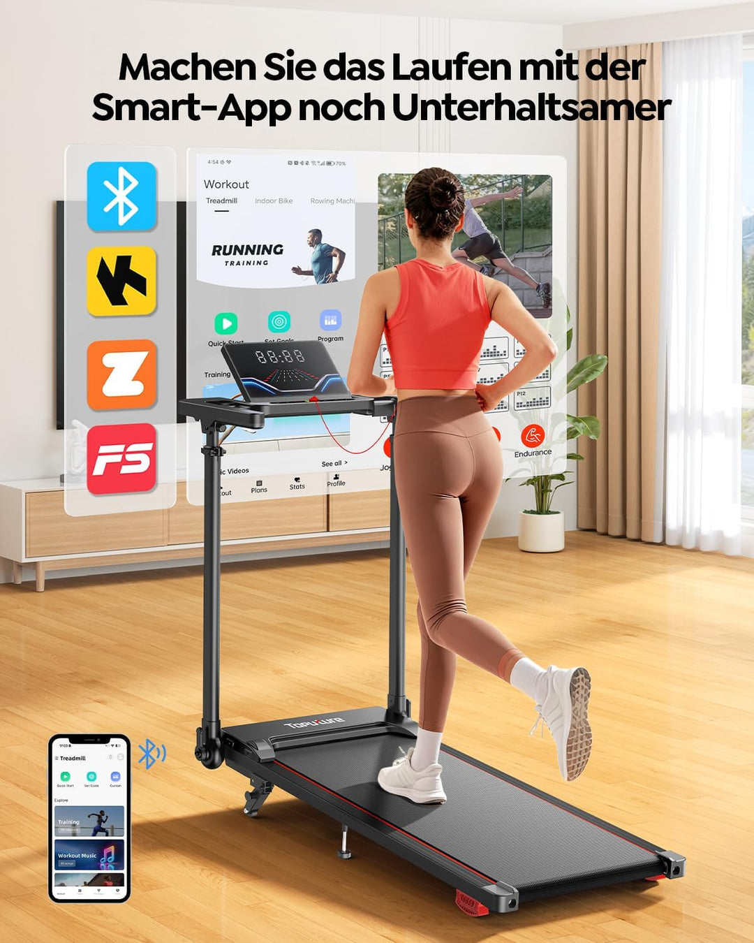 Laufband für Zuhause 12km/h, 6 IN 1 Elektrisches Laufband mit 10% Steigung, 1080MM Einziehbares Stei
