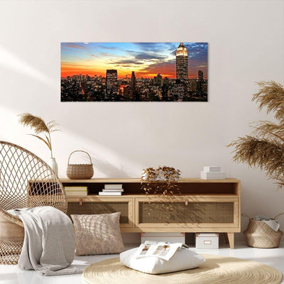 Bilder auf Leinwand 100x40cm Leinwandbild Amerika gebäude sonnenuntergang wolkenkratzer Gross Wandde