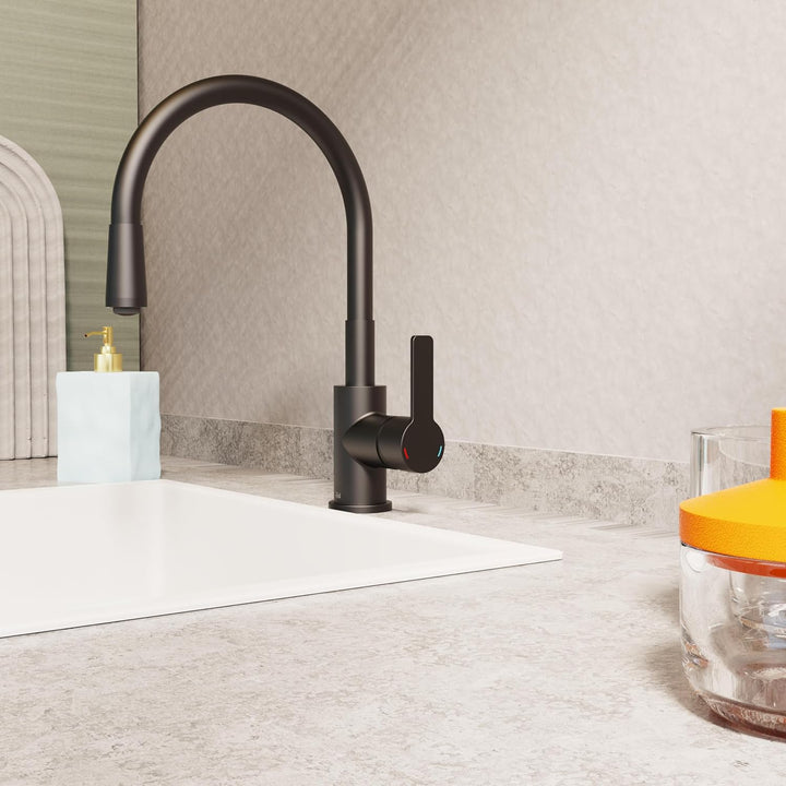 EISL Flexo Schwarz Flexible Spültischarmatur, biegsamer Wasserhahn für die Küche schwarz, hoher Ausl