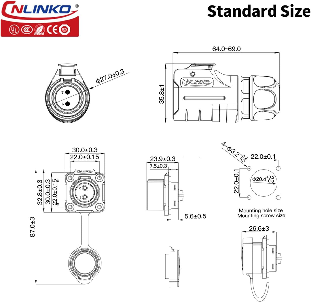 CNLINKO LP-20 Industrieller wasserdichter Steckverbinder IP68 Rundsteckverbinder Schnellkupplungs-Av