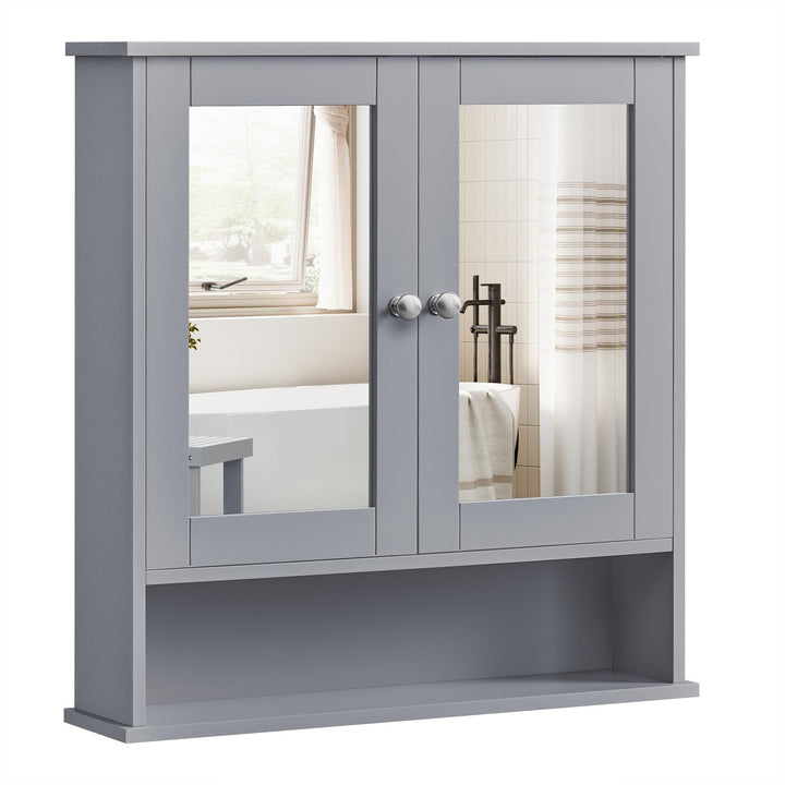 VASAGLE Spiegelschrank, Badschrank, Wandschrank, Hängeschrank mit 2 Spiegeltüren und offenem Fach, v