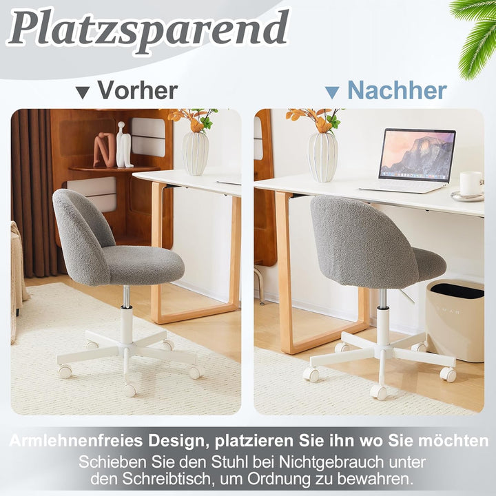 Bonnlo Bürostuhl mit Rollen, Schminktisch Stuhl, Höhenverstellbar Schreibtischstuhl für Arbeitszimme