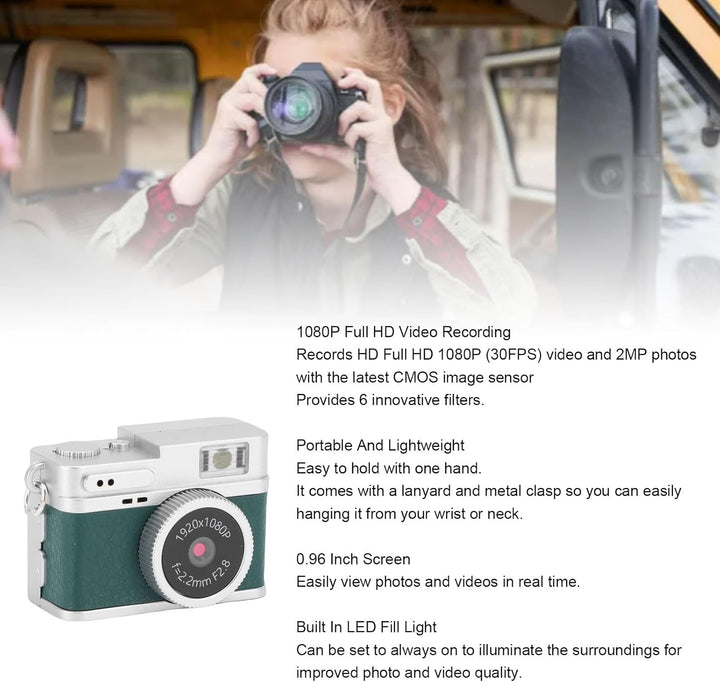 Dpofirs Kleine Retro -Digitalkamera, 1080p HD 128 GB Speichertasche Kamera Vintage -Stil, 0,96 Zoll