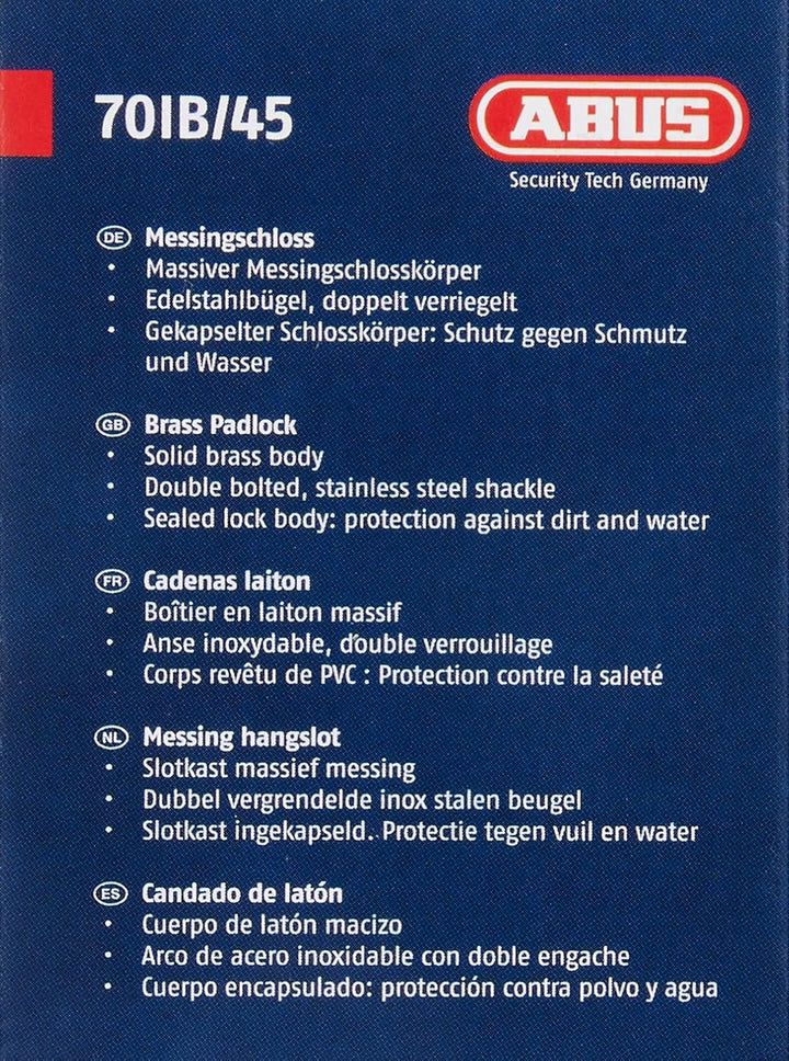 ABUS Messing-Vorhängeschloss Aqua Safe 70IB/45 gl.-6401 - gleichschliessend und wetterfest - Edelsta