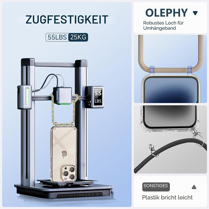Handykette für iPhone 16 Plus Hülle mit Band, [Verstellbarem und Demontage Umhängeband], Transparent