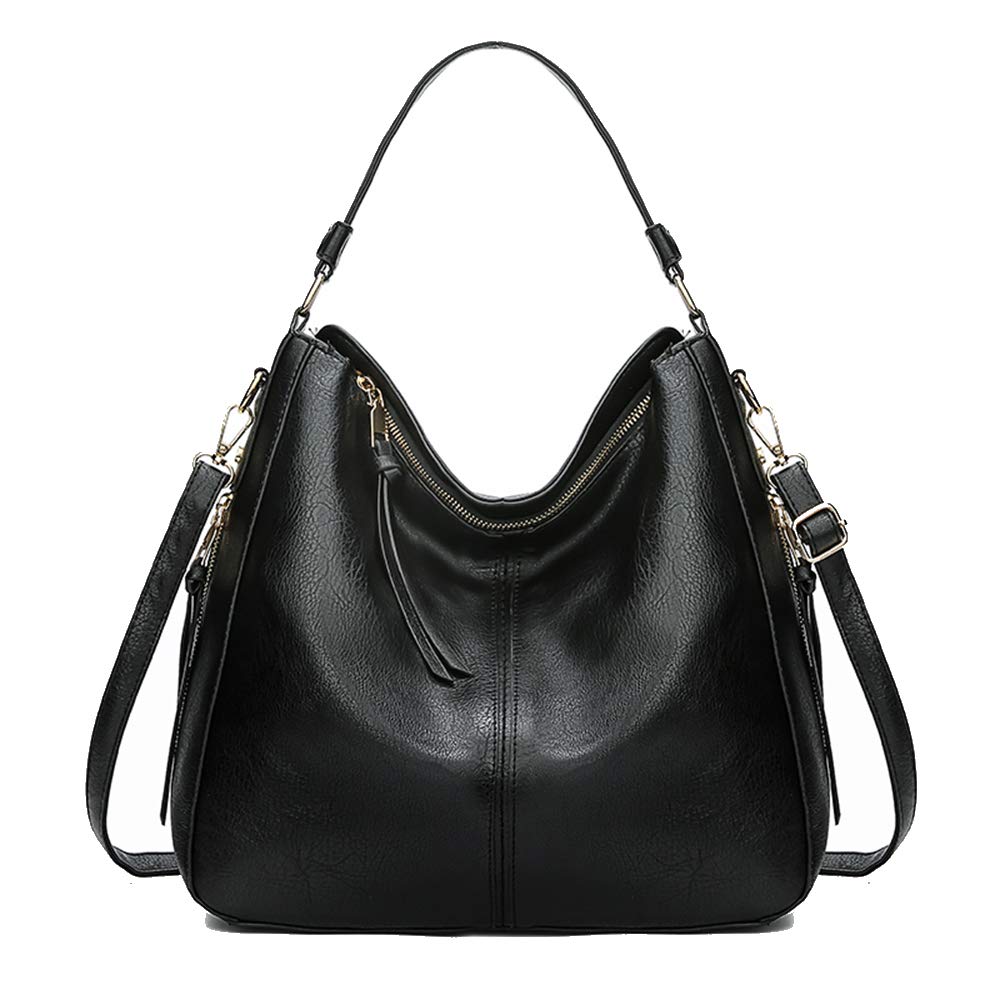 Kris Anna Damen Hobo Eimer Schultertasche aus PU Leder Schwarz EINWEG, Schwarz