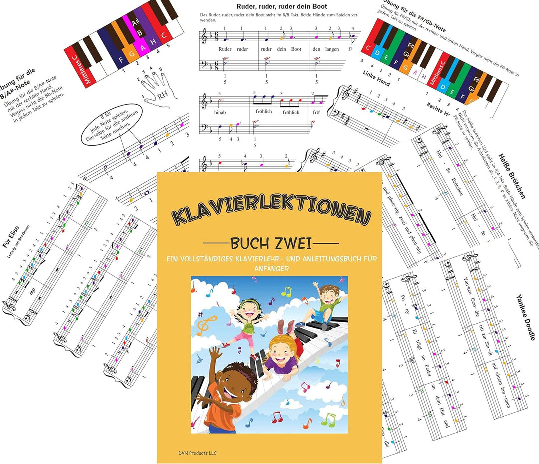 Farbige Klavieraufkleber, farbige Tastaturaufkleber, eine komplette Klaviermusikstunde mit Farbnote,