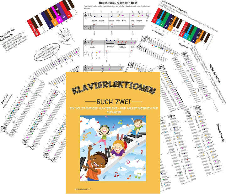 Farbige Klavieraufkleber, farbige Tastaturaufkleber, eine komplette Klaviermusikstunde mit Farbnote,
